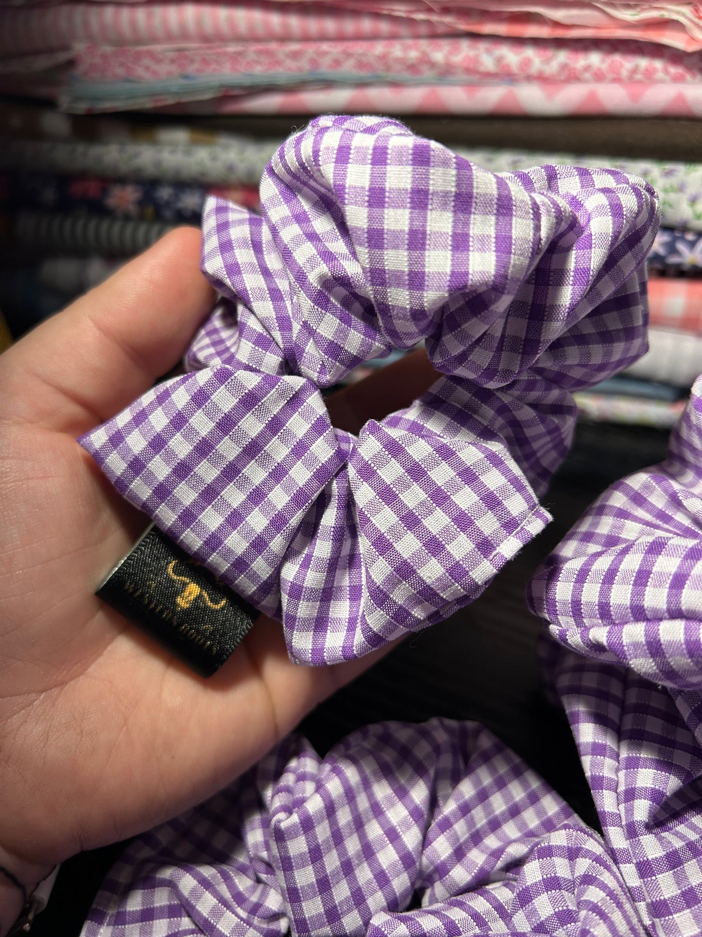 Purple Gingham Scrunchie